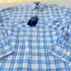 Double Pump Sz M Blue & White Plaid Western Button up NWT Timeless Smart Shirt